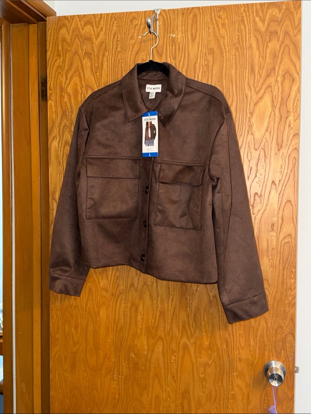 Steve Madden Chocolate Brown Boxy Button-Front Utility Jacket